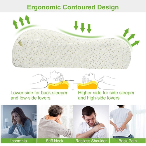 S-L Size Options -- 1Pc Bamboo Memory Foam Sleep Pillow Contoured